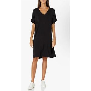 Daily Ritual Black Terry V Neck Cuff Sleeve Short Sleeve Dress Size S